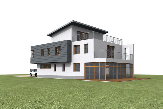 Single-family house with an atelier and titaniumzinc facade